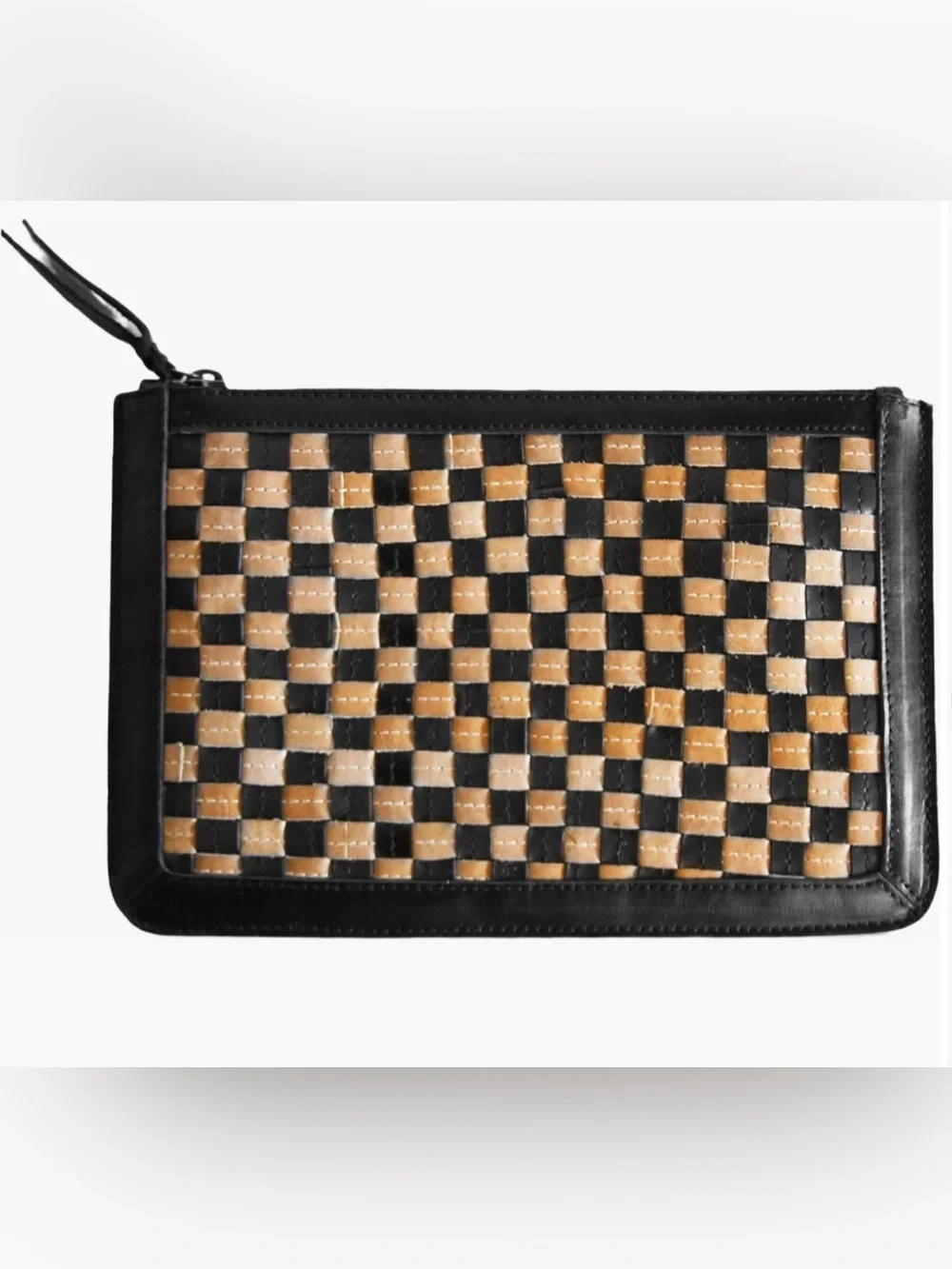 ABLE Nesmia Basketweave Leather Clutch in Black / Tan – NWT